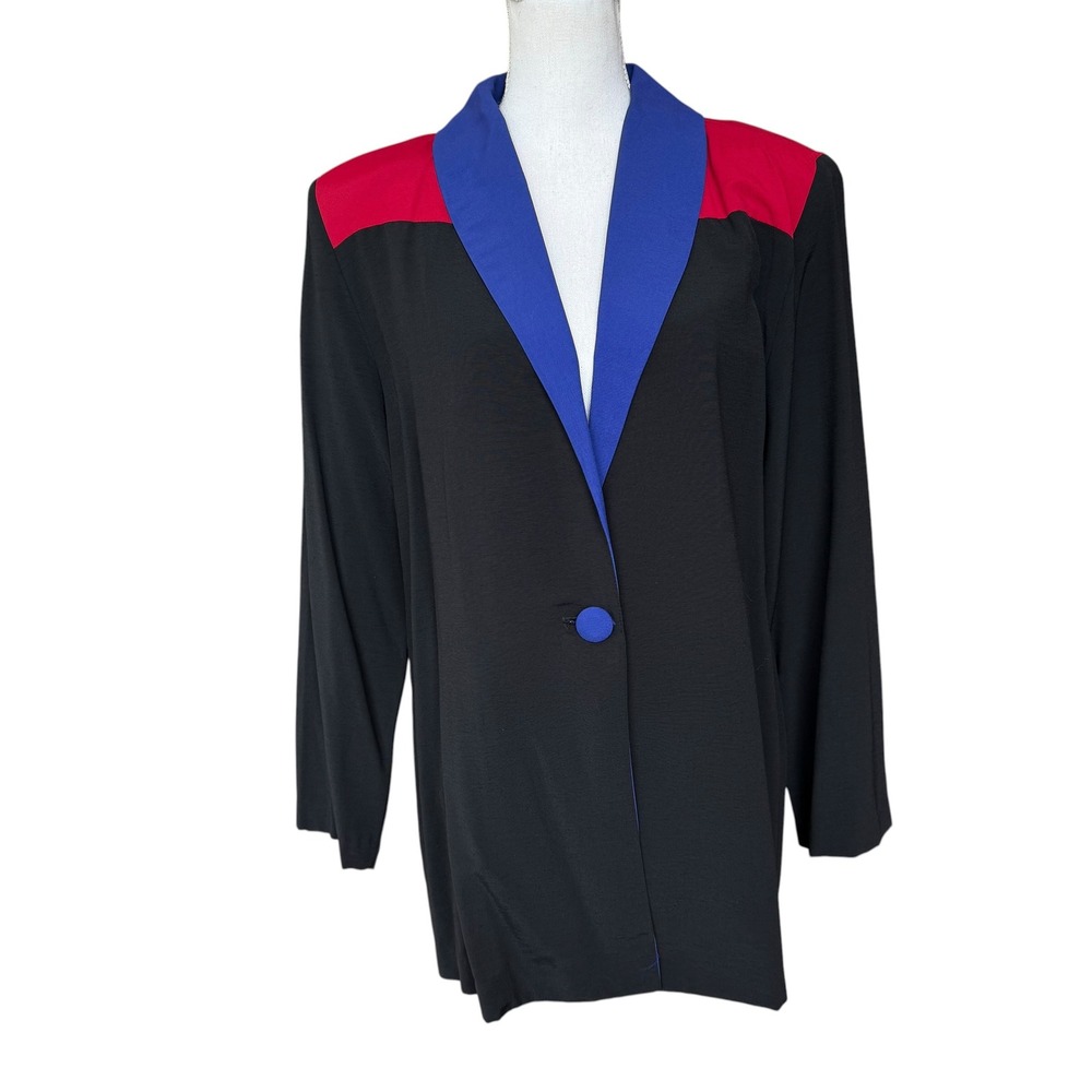 Mais Oui Vintage Colorblock Blazer Jacket Black Red Blue Made in USA Womens 10